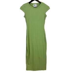 Princess Polly Size 4 Midi TShirt Ribbed Fitted Dress Green Bodycon